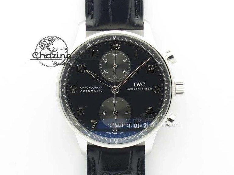 MIROTIME 0517 Reliable Portuguese IW371447 ZF 1:1 Best Edition SS Black Dial On Black Leather Strap A79350 V 7274